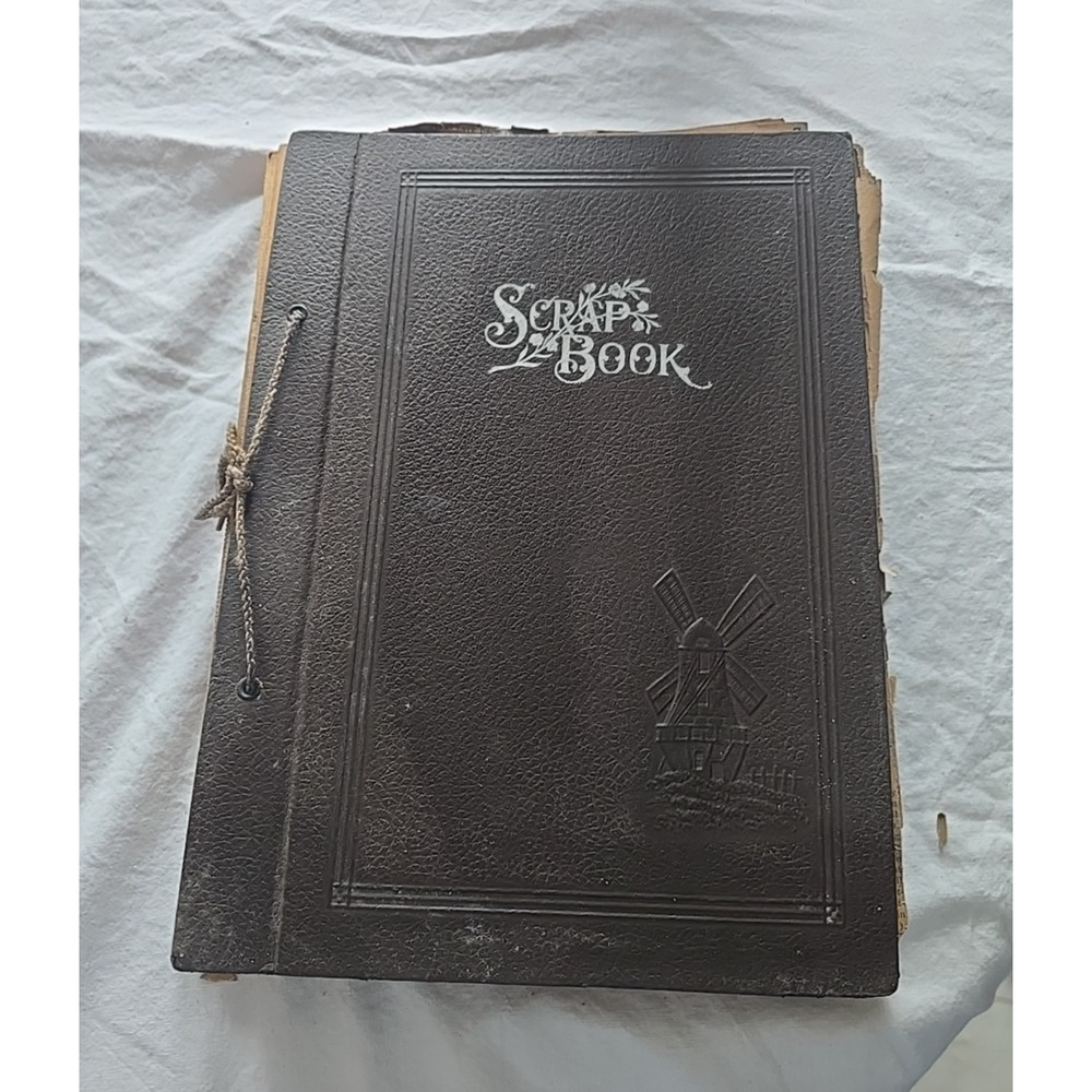 Vtg String-Bound Scrapbook Clippings Cut-Out Handwritten Ephemera Recipe Book